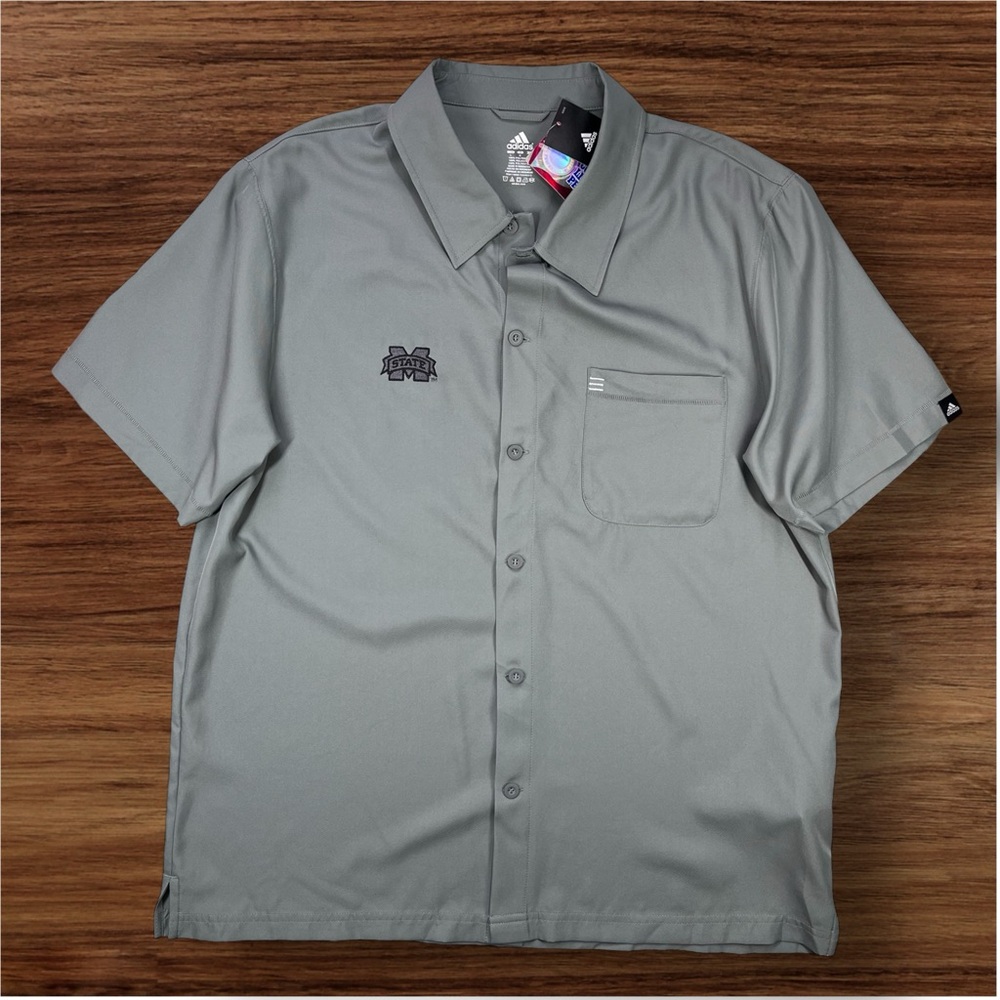 Adidas Collegiate Men’s Gray Short Sleeve Button Down. MS State. Large. NWT